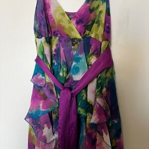 2000s vintage ethereal Forever 21 Multicolor Sleeveless Dress/top with silky tie